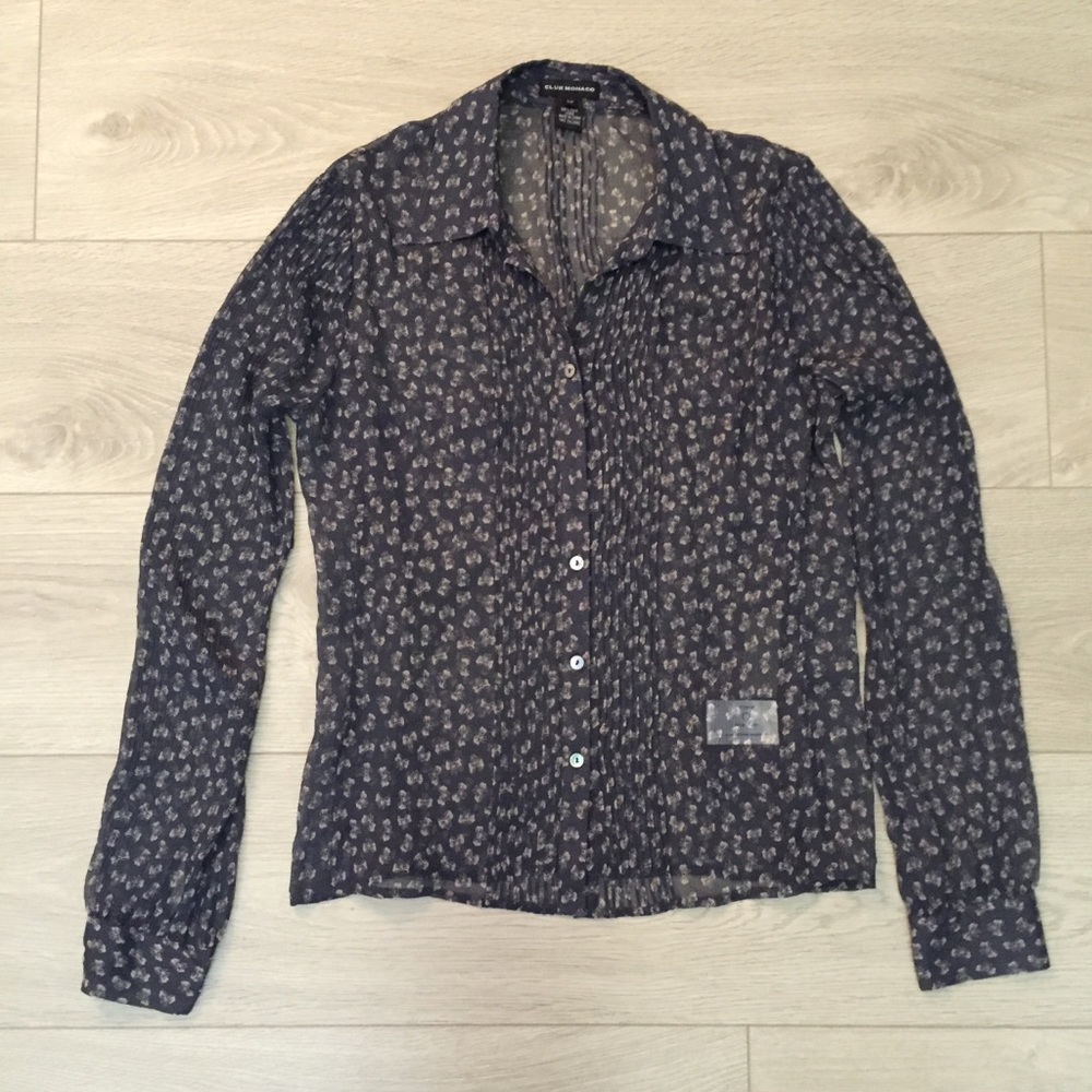 Club Monaco silk sheer patterned blouse